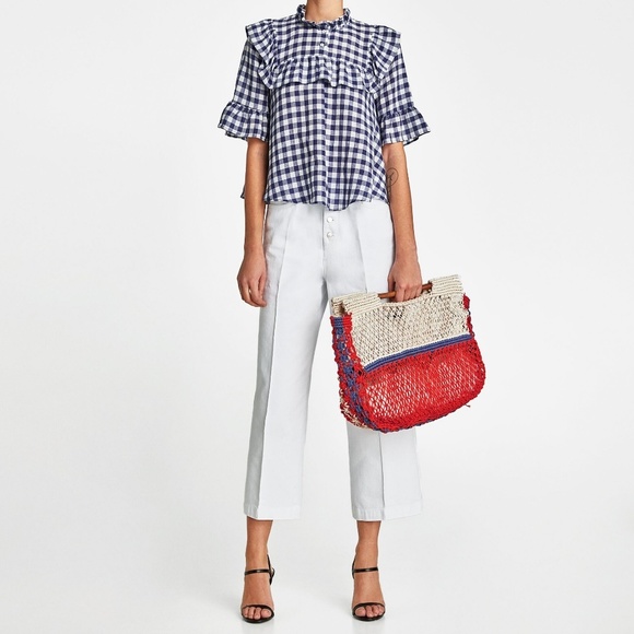 Zara Tops - ZARA WOMAN GINGHAM BLOUSE WITH RUFFLES
